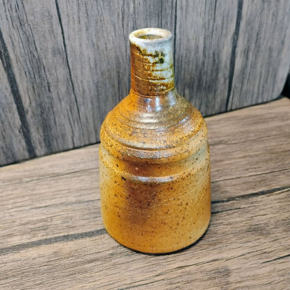 Handmade Studio Pottery Bud Vase, Signed, Rustic Earthy Tones Glaze 5.5" Tall